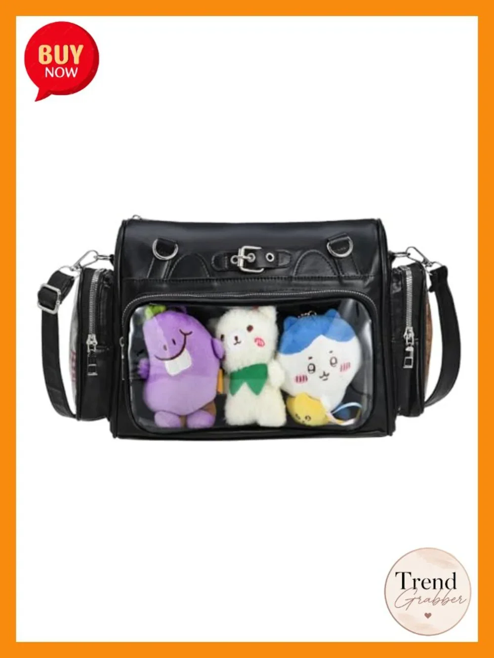 Kawaii Crossbody Ita Bag with Clear Display Window for Pins & Dolls, PU Leather